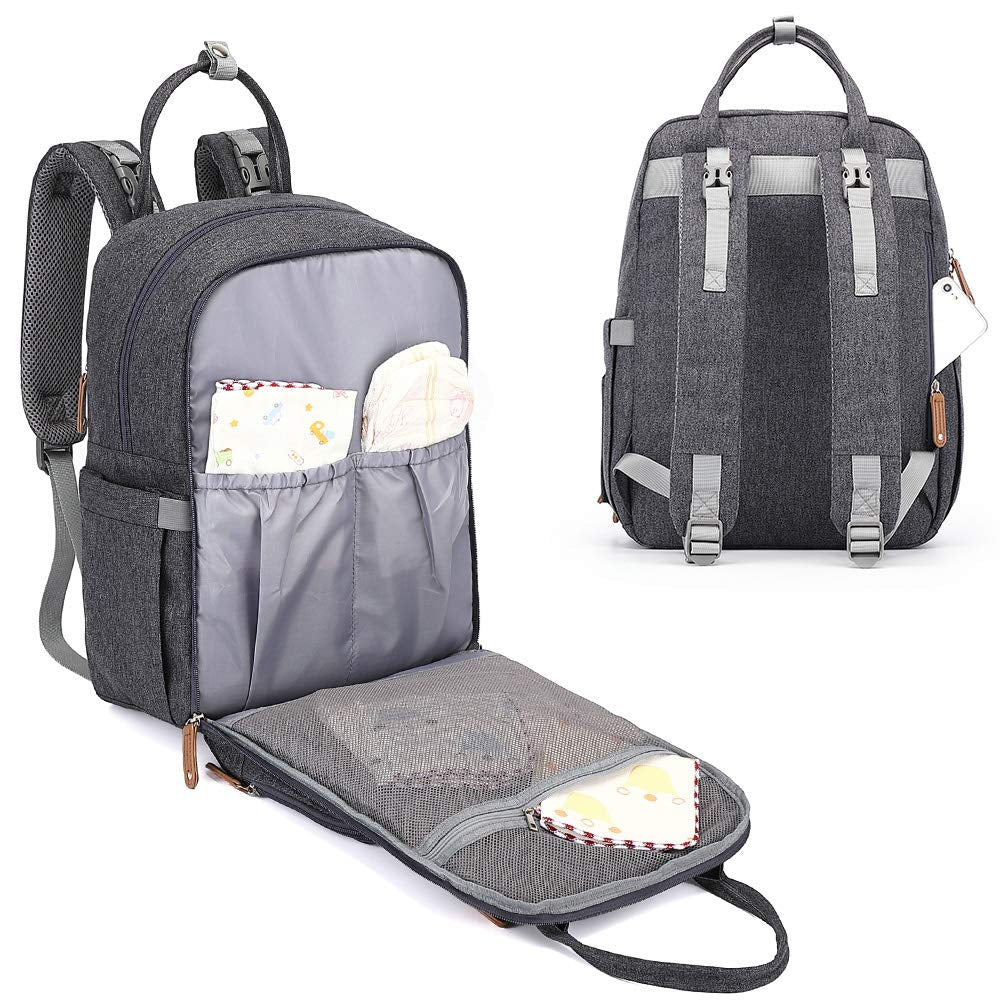 Diaper Bag Backpack, Large Unisex Baby Bags Multifunction Travel Back Pack for Mom and Dad with Changing Pad and Stroller Straps, Dark Gray