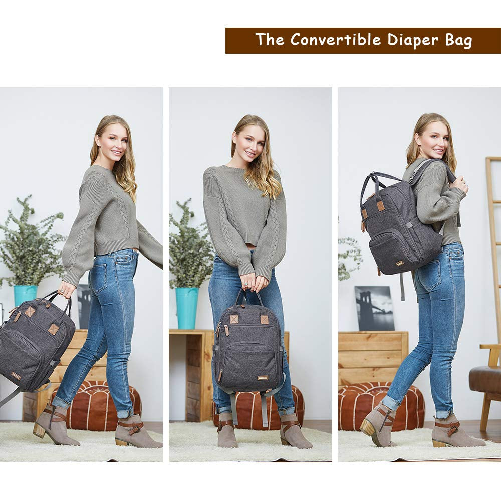 Diaper Bag Backpack, Large Unisex Baby Bags Multifunction Travel Back Pack for Mom and Dad with Changing Pad and Stroller Straps, Dark Gray