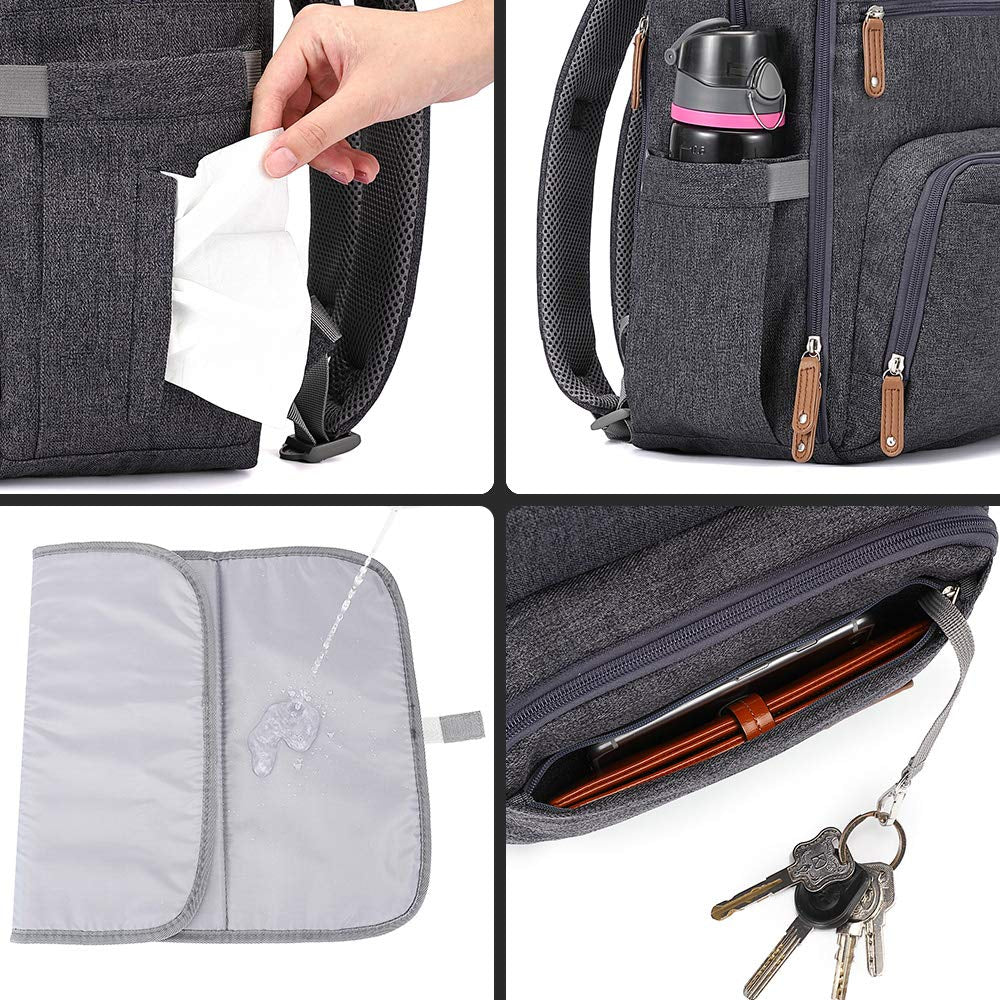 Diaper Bag Backpack, Large Unisex Baby Bags Multifunction Travel Back Pack for Mom and Dad with Changing Pad and Stroller Straps, Dark Gray