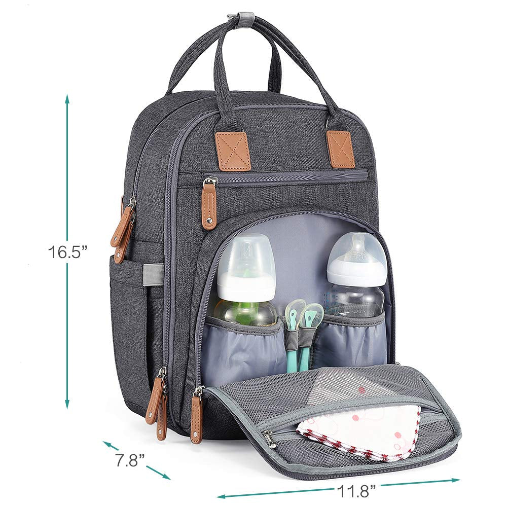 Diaper Bag Backpack, Large Unisex Baby Bags Multifunction Travel Back Pack for Mom and Dad with Changing Pad and Stroller Straps, Dark Gray