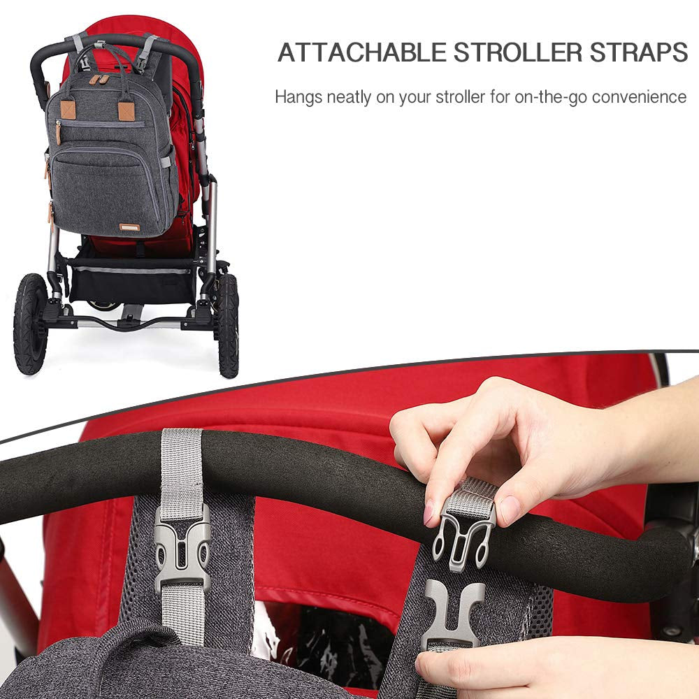 Diaper Bag Backpack, Large Unisex Baby Bags Multifunction Travel Back Pack for Mom and Dad with Changing Pad and Stroller Straps, Dark Gray