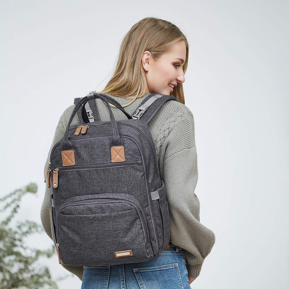 Diaper Bag Backpack, Large Unisex Baby Bags Multifunction Travel Back Pack for Mom and Dad with Changing Pad and Stroller Straps, Dark Gray