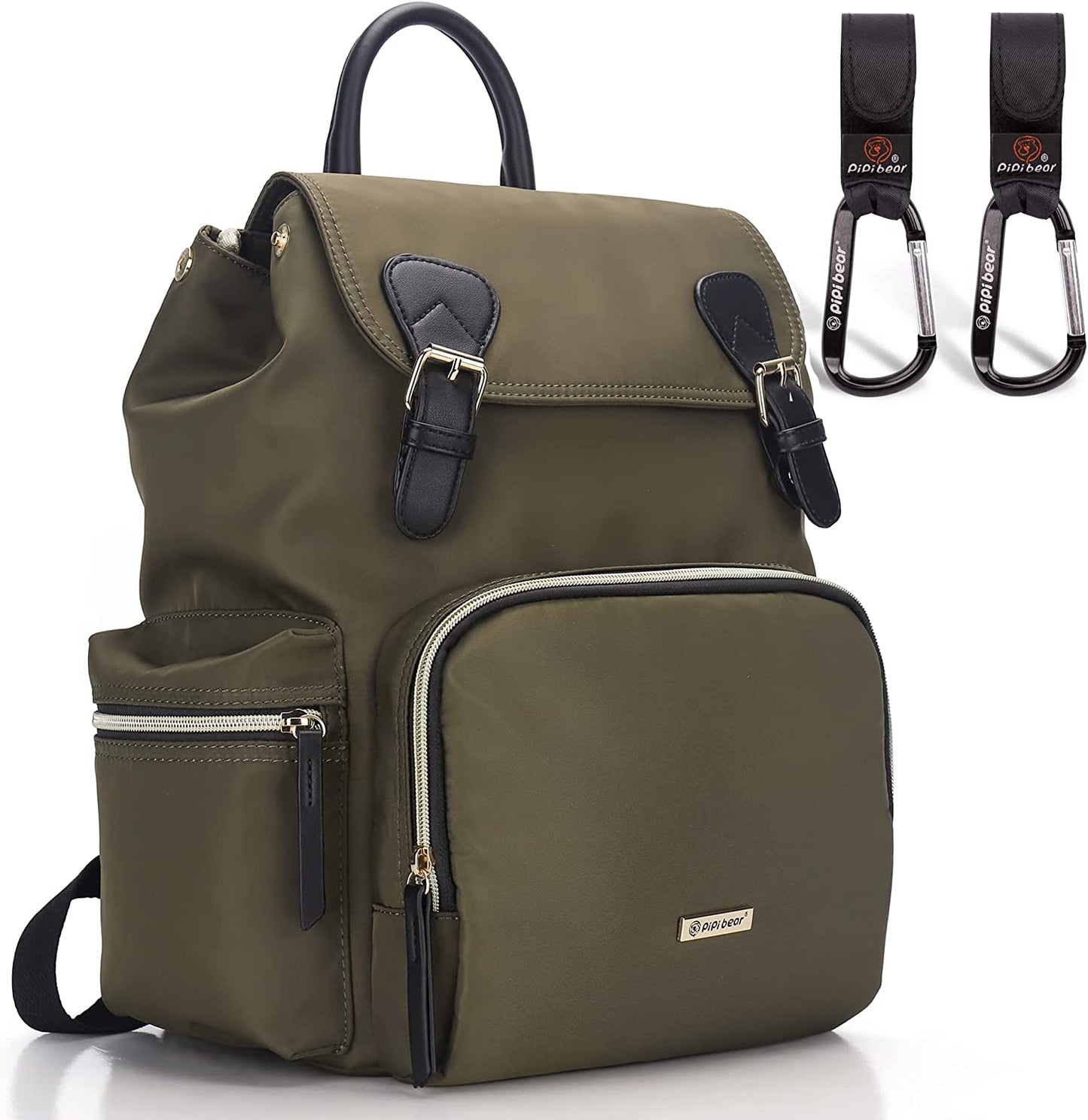 Baby Diaper Bag Backpack with Stroller Hooks, Multi-Function Stylish Travel Diaper Back Pack for Mom and Dad, Baby Changing Bag, Maternity Nappy Bag for Boys and Girls, Large Capacity, Green