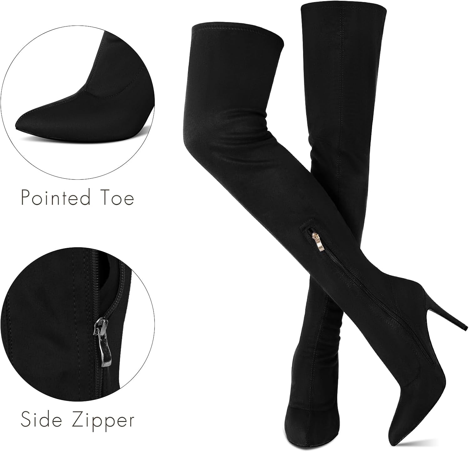 Women'S Sexy Comfy over the Knee Thigh High Stretch Stiletto High Heel Boots Army Green Velvet Size