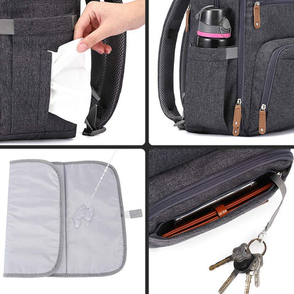 Diaper Bag Backpack,  Large Unisex Baby Bags Multifunction Travel Back Pack for Mom and Dad with Changing Pad and Stroller Straps, Dark Gray