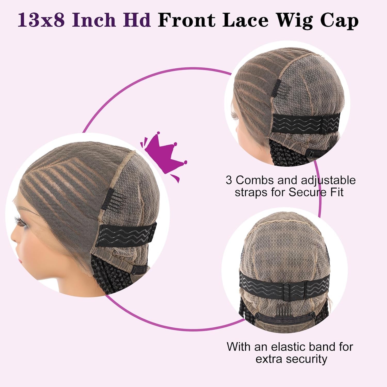 13X8 Inch HD Lace Front Cornrow Braided Wigs for Women Box Braided Wigs with Baby Hair Middle Part Premium Synthetic Lace Front Long Black Box Braid Wig 36 Inch
