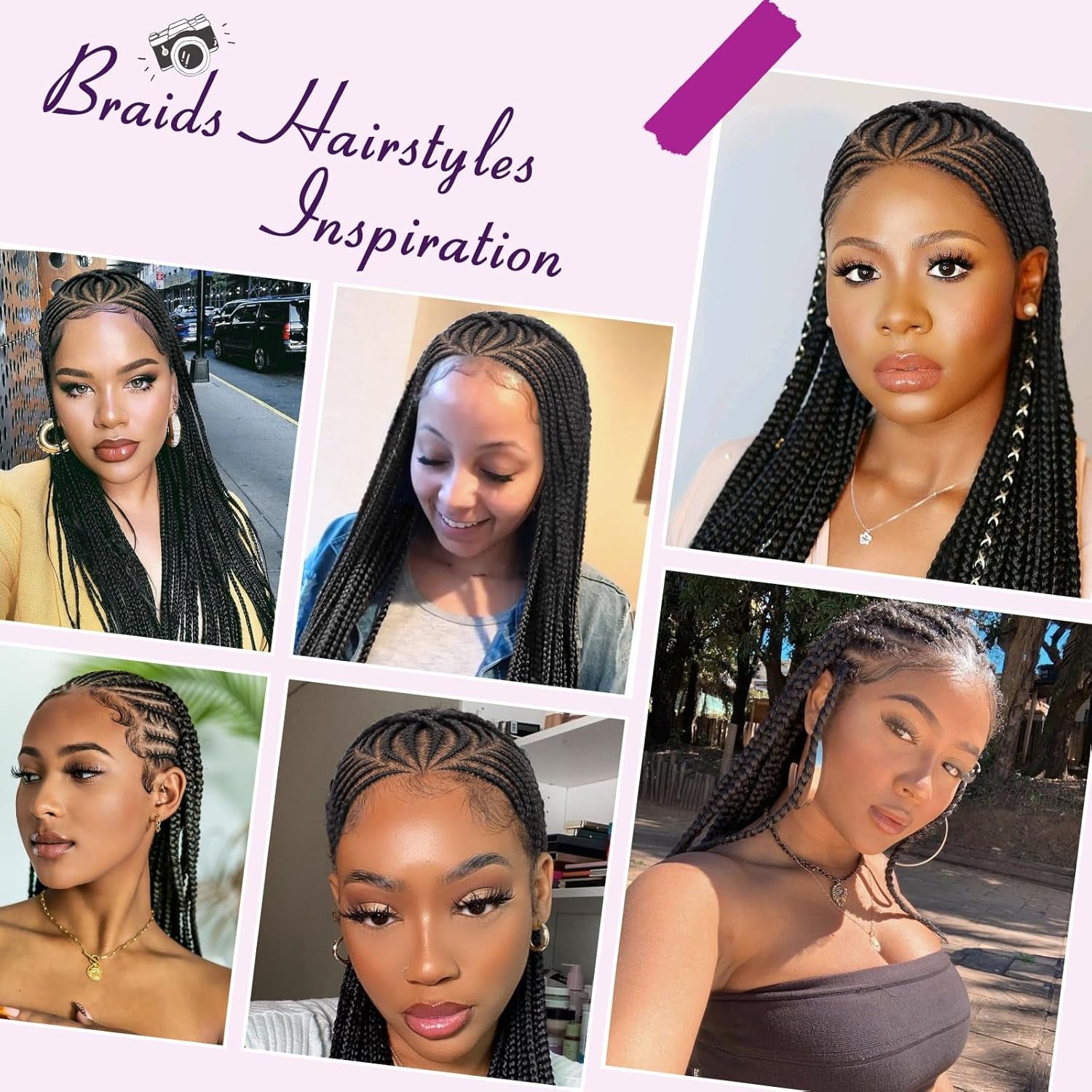 13X8 Inch HD Lace Front Cornrow Braided Wigs for Women Box Braided Wigs with Baby Hair Middle Part Premium Synthetic Lace Front Long Black Box Braid Wig 36 Inch