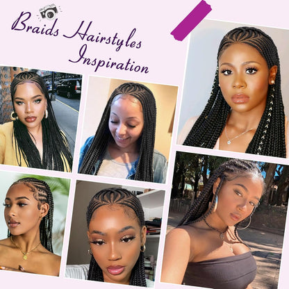 13X8 Inch HD Lace Front Cornrow Braided Wigs for Women Box Braided Wigs with Baby Hair Middle Part Premium Synthetic Lace Front Long Black Box Braid Wig 36 Inch